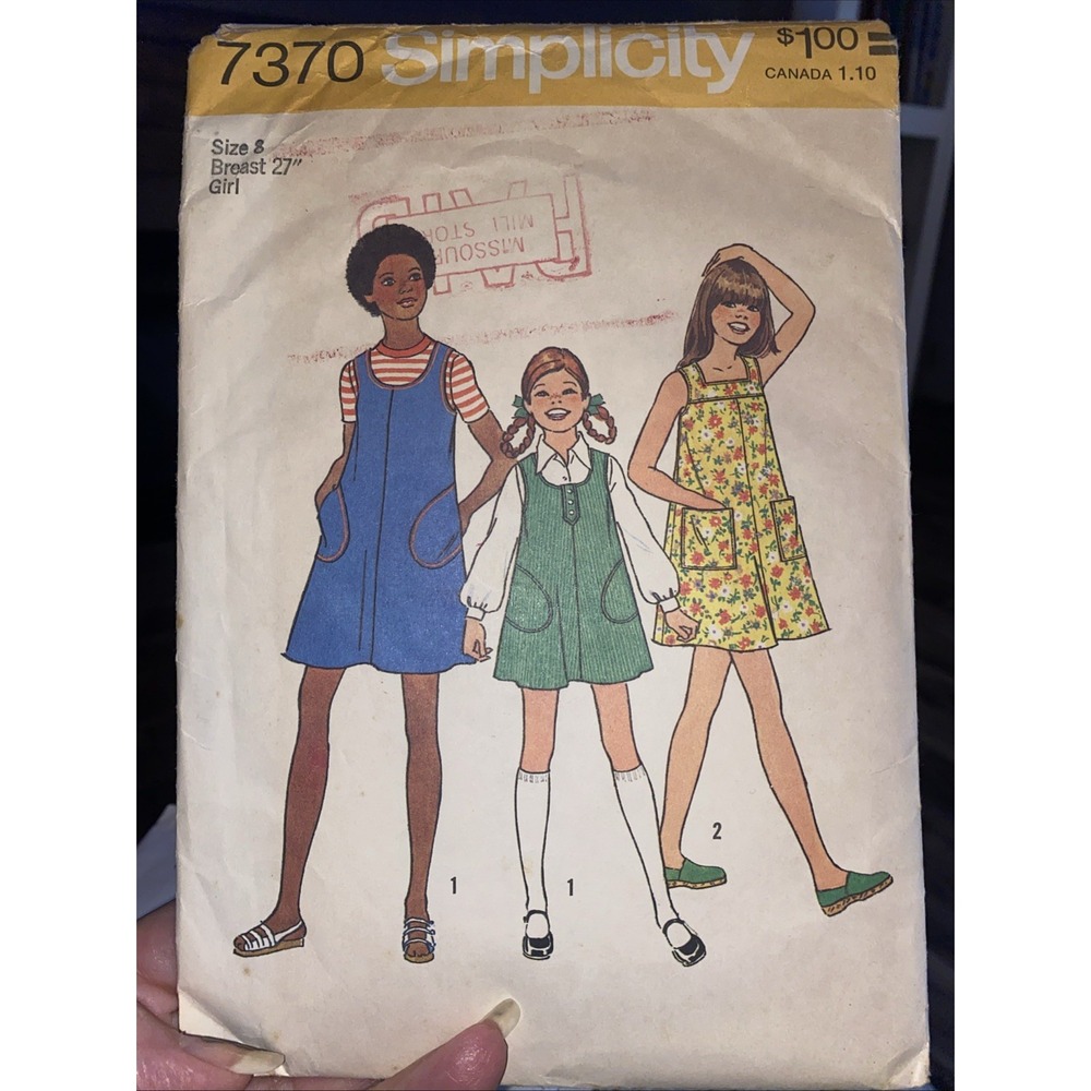 Simplicity 7370 Vintage 1976 Girls Jumper Sundress Pattern Size 8 Cut